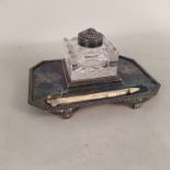 A silver plated and cut glass ink stand,