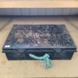 A vintage japanned metal deeds box with brass clasps