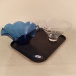 A Dartington large blue glass bowl,