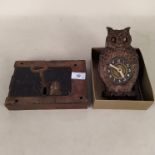 A 'Paico' owl wall clock (as found) with a good vintage lock and key