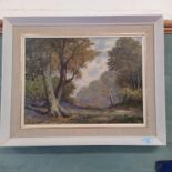 David Mead (1906-1986), framed oil on board of a woodland landscape, signed David Mead,