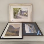 A large framed watercolour of a street scene, signed John C Browne,