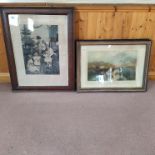 A pair of large framed prints of cattle,