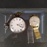 A gent's 9ct gold Croff watch and a silver pocket watch