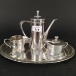 A Russian silver coffee set on tray, 84 mark,