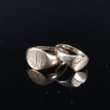 A small 9ct gold heart shaped signet ring and an 18ct gold signet ring (misshapen and worn),