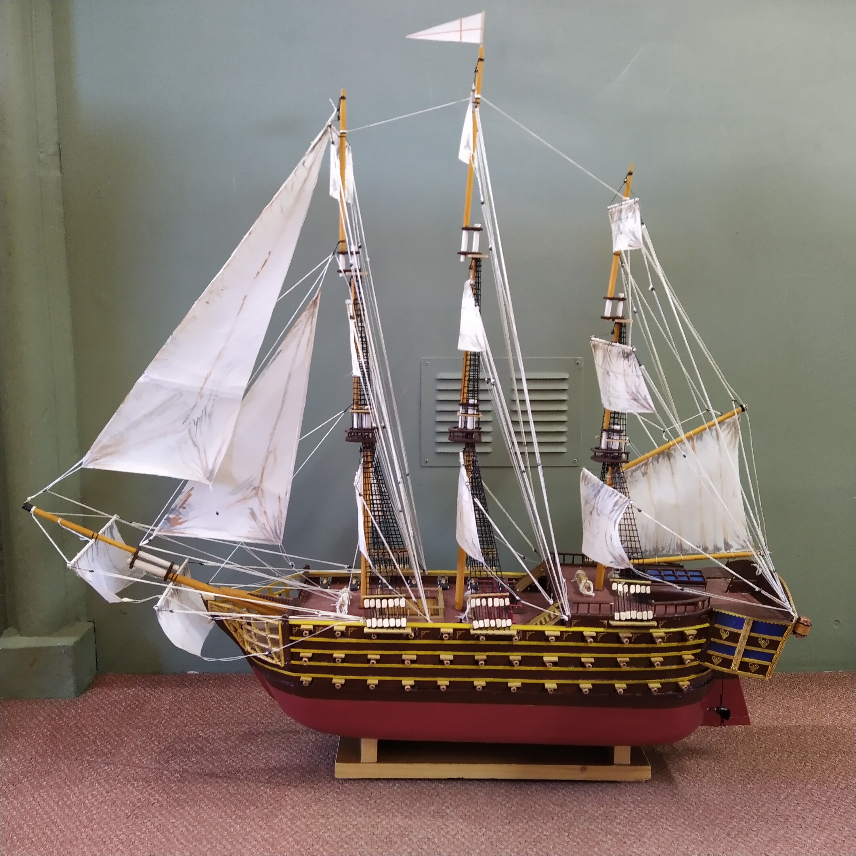 A scratch built galleon with engine and propeller