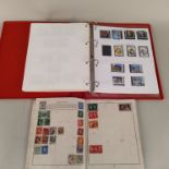 A large box of mixed British and world stamps in part filled albums, loose leaf and container,