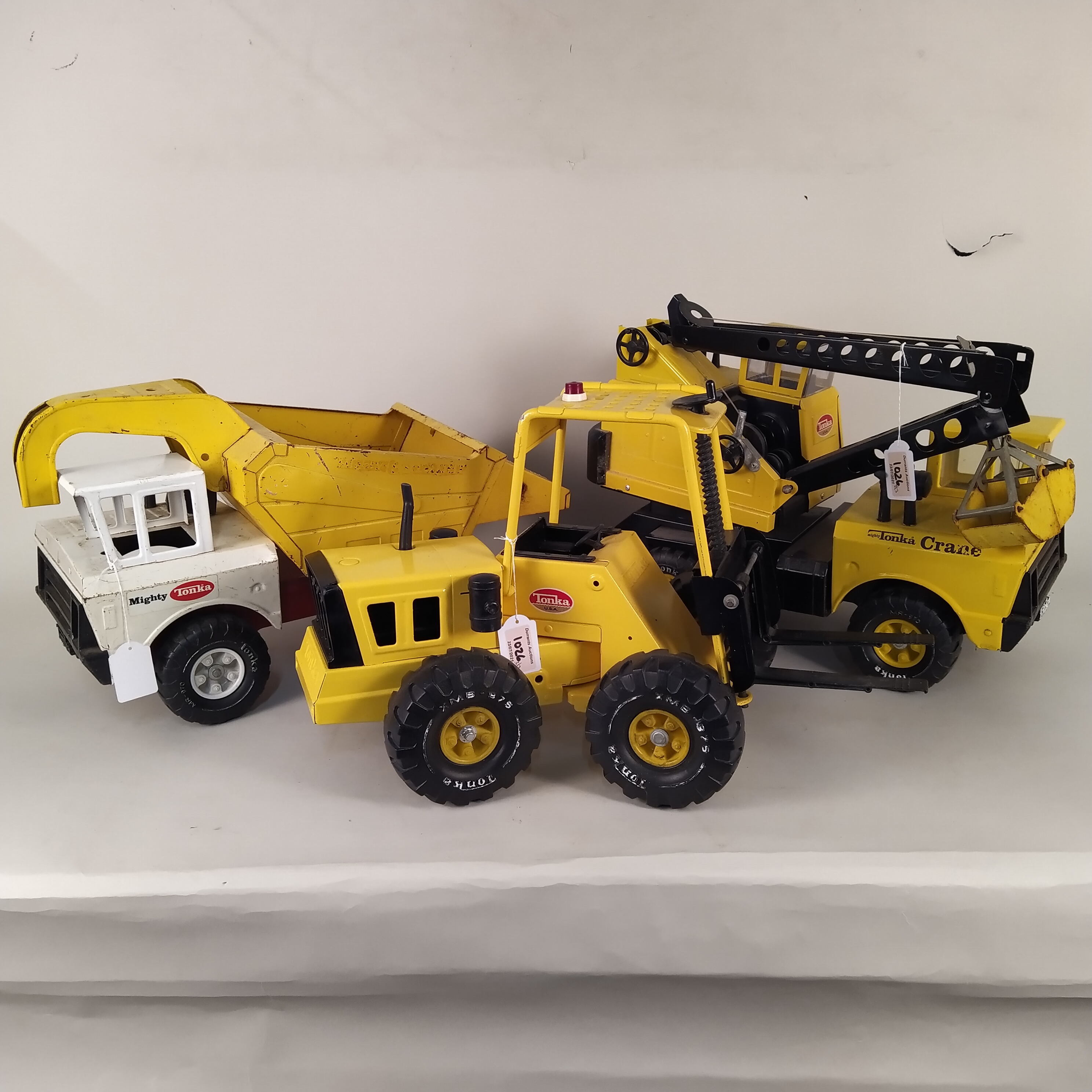 Three vintage large Tonka vehicles, crane,