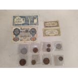Various GB coins in wallets, a collection of George VI 3 D's plus a small tub of earlier coins,