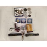 Various vintage table lighters, a small coin collection,