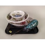 Three pieces of Portmeirion tableware including a large serving dish, a large comport,