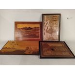 A large selection of vintage inlaid wooden plaques,