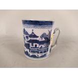 A late 18th Century Qianlong period Chinese export blue and white porcelain tankard with a