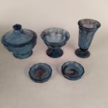 A collection of Art Deco Davidson's Cloud Glass in blue (eight pieces) plus another collection of