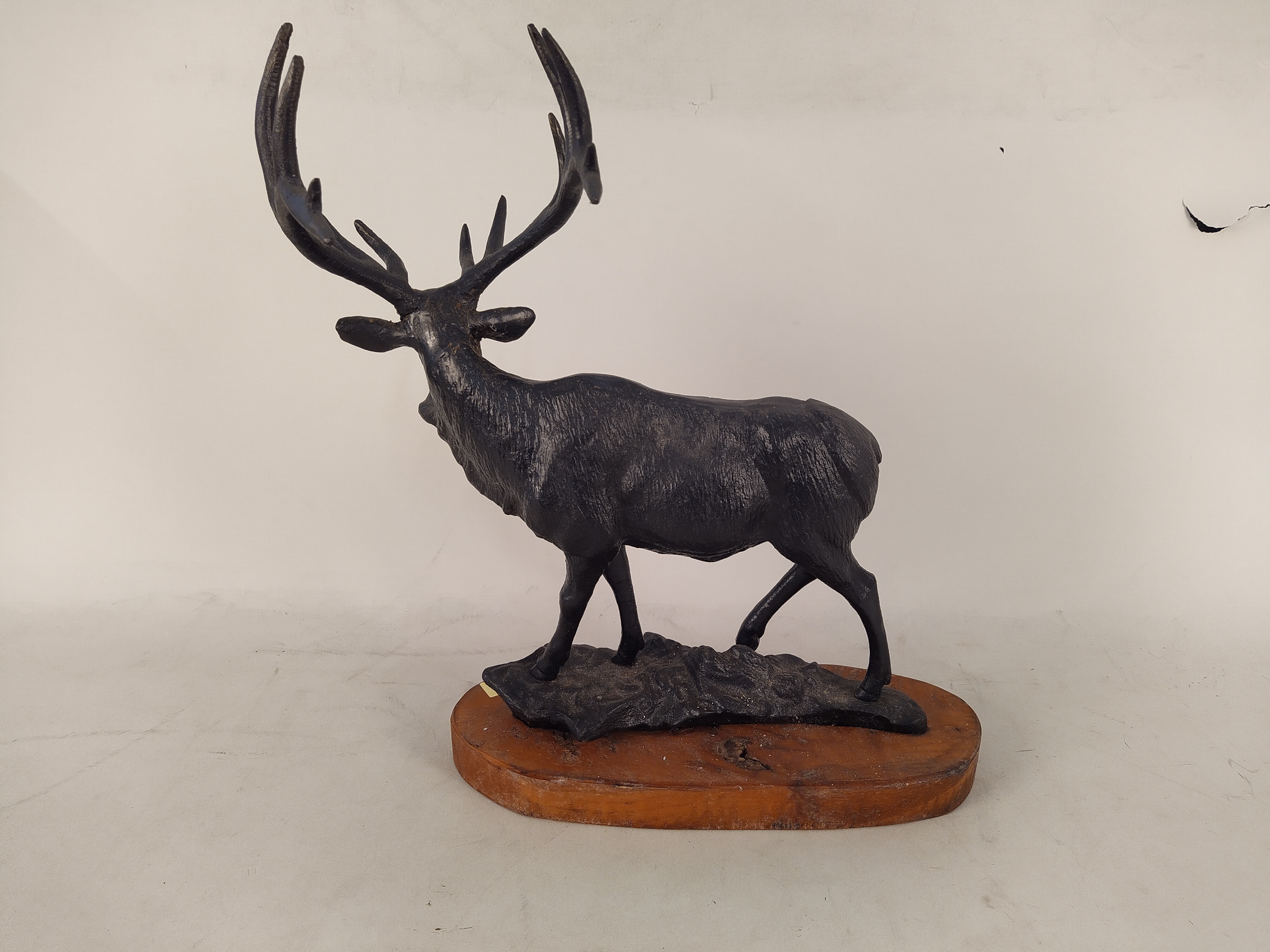 A cast metal stag on a burr elm base - Image 2 of 3
