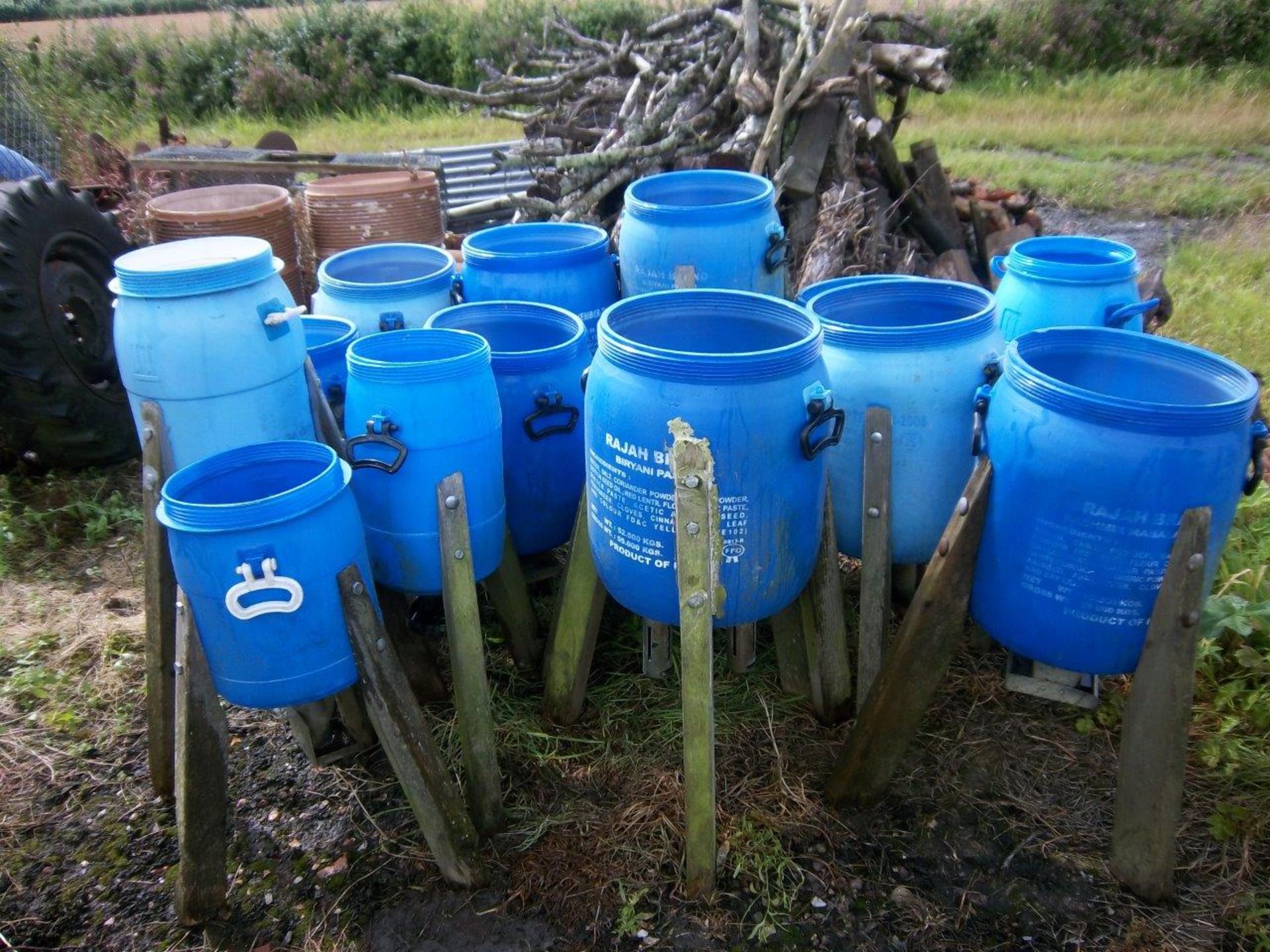 14 Pheasant Barrel Feeders (no lids). Stored near Beccles, Suffolk. No VAT on this lot.