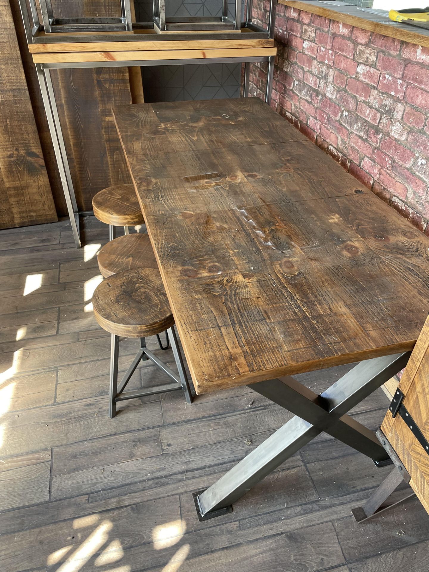 Table and 3 x Stools (180cm x 80cm x 75cm high). Stored near Clenchwarton, Kings Lynn.