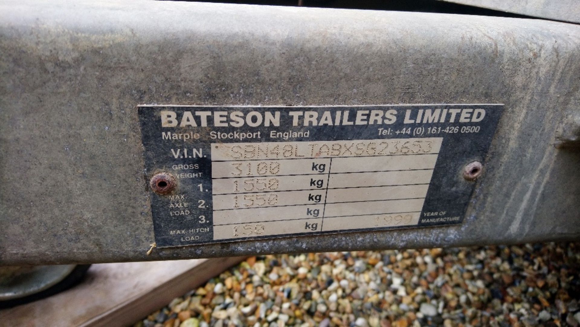 Bateson 1999 tandem axle livestock trailer, good tyres, solid metal floor. - Image 4 of 8