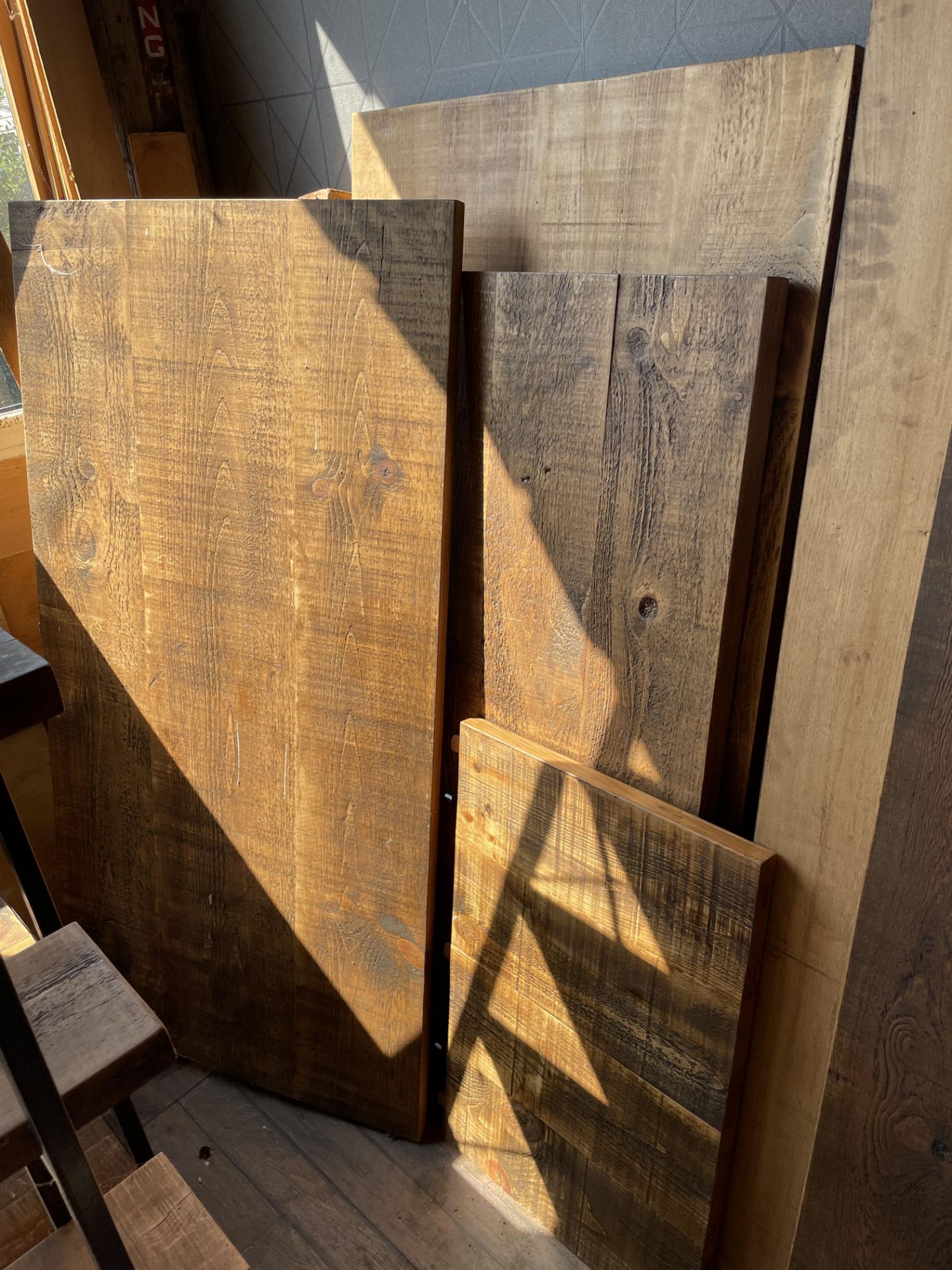 Qty of Mixed sized timber and table tops. Stored near Clenchwarton, Kings Lynn.