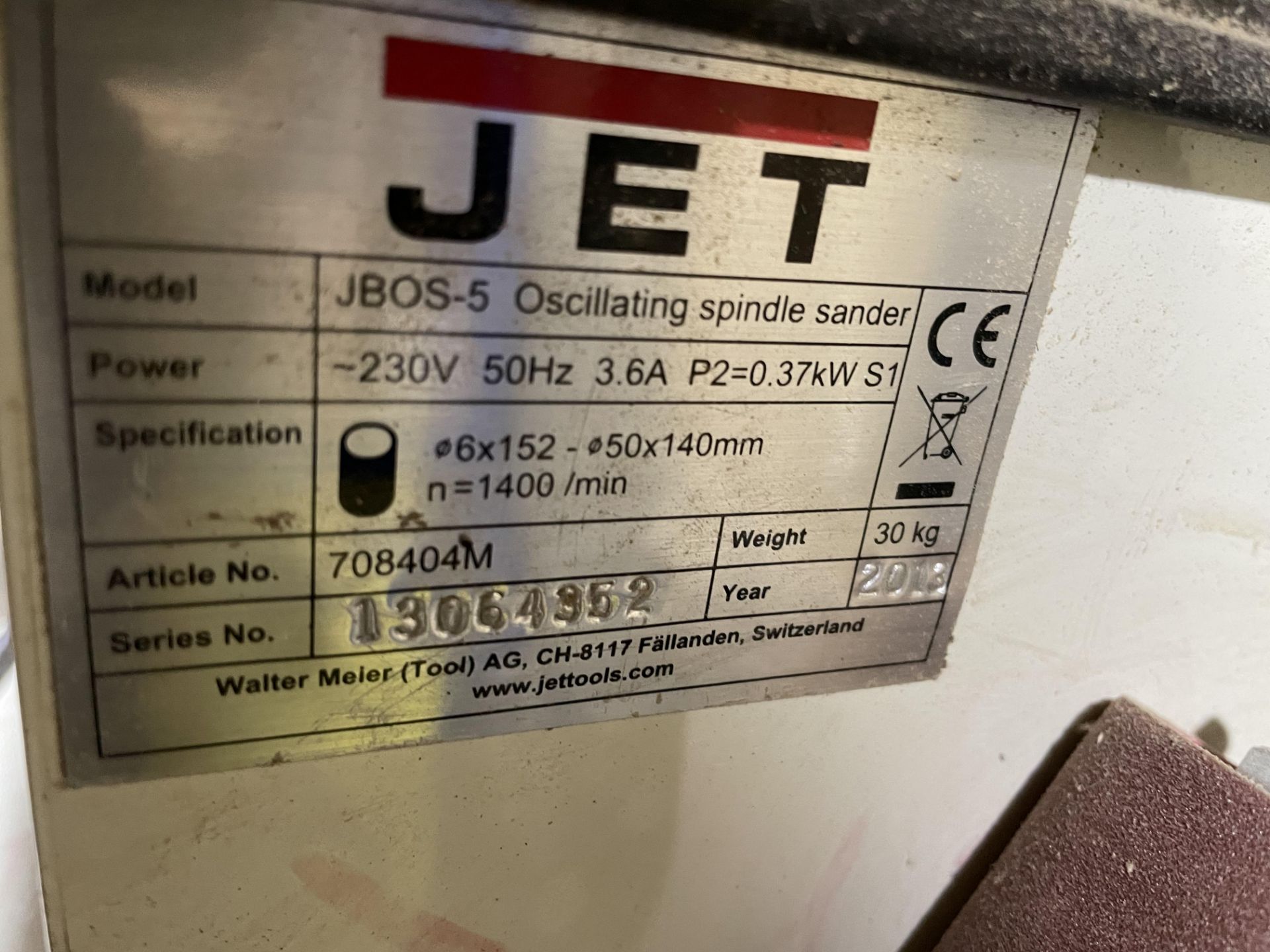 Jet JB0S-5 Oscillating Spindle Sander - 230V - Serial No. 13064352 - Year 2018. - Image 4 of 4