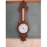 A carved oak framed banjo barometer, no makers mark,