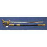 A Victorian model 1827 Naval Officers sword with brass mounted leather scabbard and original knot