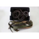 Various rifle slings (webbing and leather) including three WWI era leather examples for the S.M.L.E.