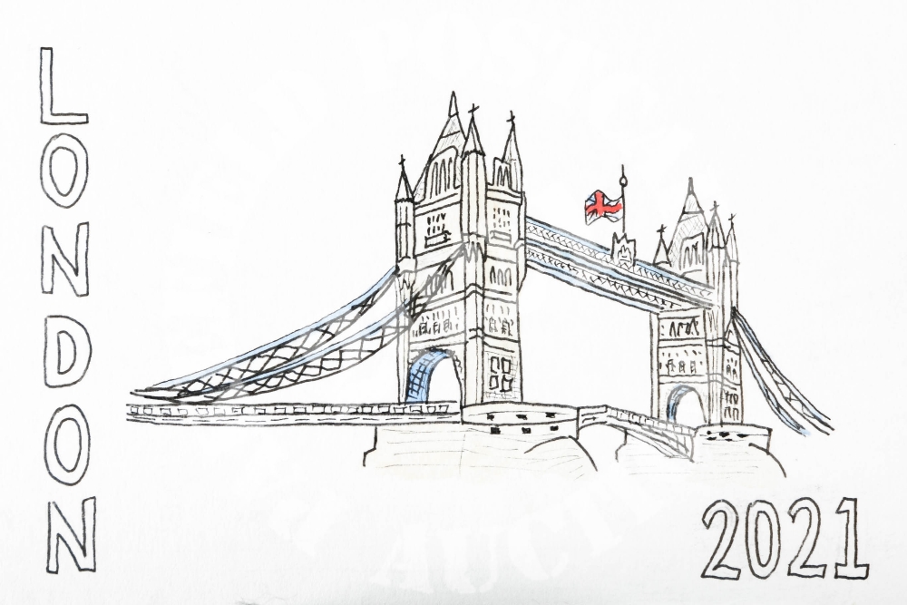 Half Mast - Watercolour. I drew Tower Bridge the weekend Prince Philip died.