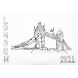 Half Mast - Watercolour. I drew Tower Bridge the weekend Prince Philip died.