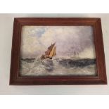 A 19th Century oil on board of a ship at sail with one in the distance, appears unsigned,
