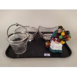 Two plated fruit baskets plus a cut glass,