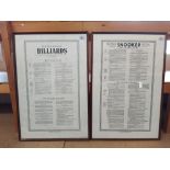 Two large framed Rules of Snooker and Billiards,