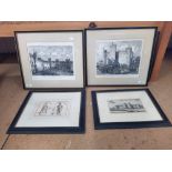 A box of framed etchings and prints,