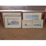 Five framed watercolours by Lowestoft artist Edward Pearce including two Venetian scenes,