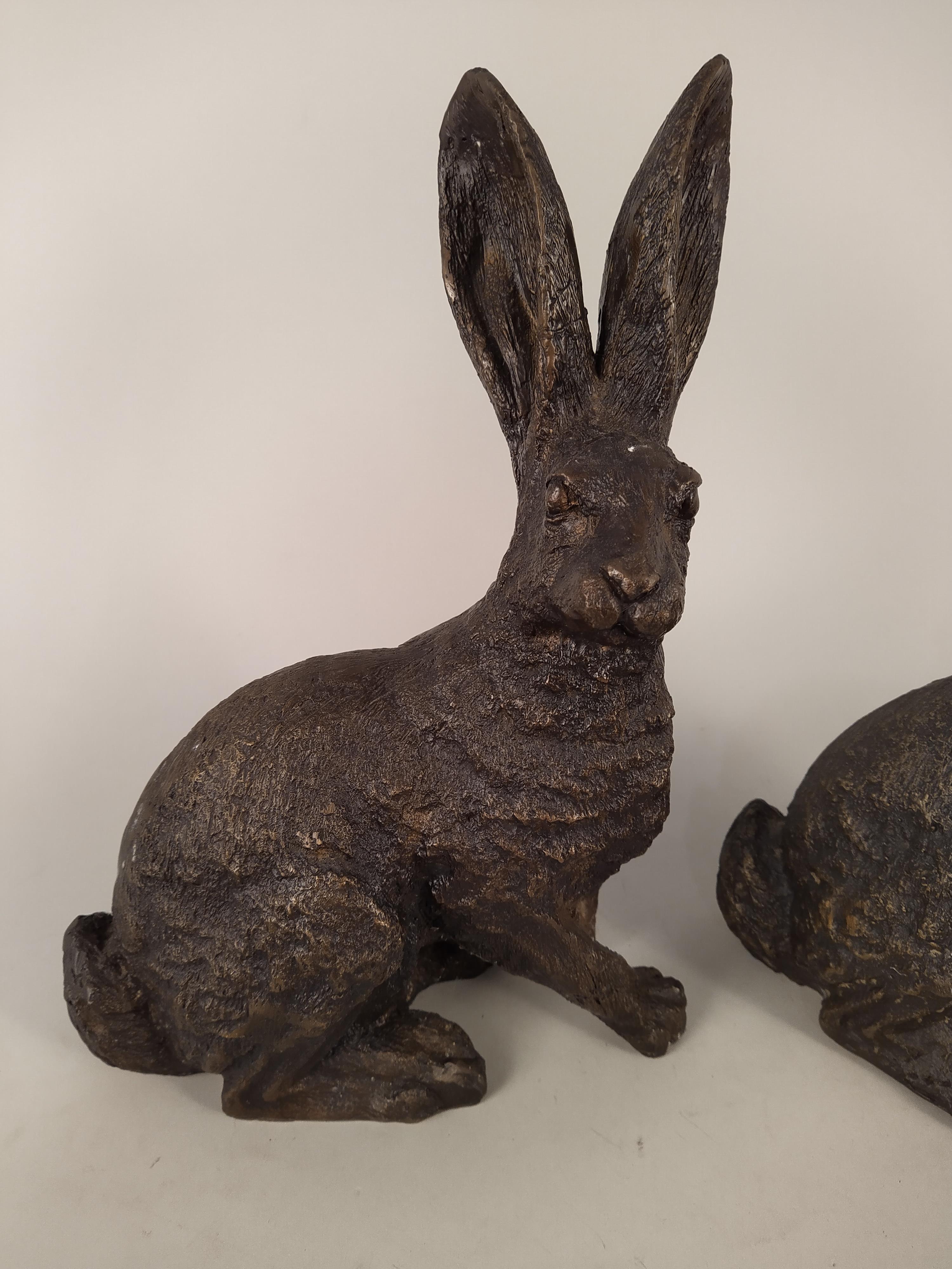 A pair of solid bronze hare figures, - Image 2 of 3