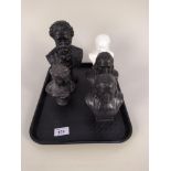 A painted spelter 1925 Diamond Jubilee bust of General Booth 8" high plus two ceramic male busts,