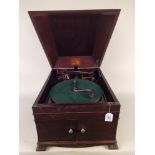 A mahogany cased HMV gramophone with Bakelite fittings