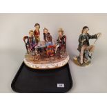 A large Capo di Monte style figure group 'The Card Players' plus a Capo figure of an artist