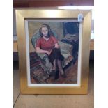 A framed unsigned oil on board of a seated lady,