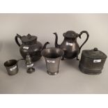 A selection of vintage pewter tankards,