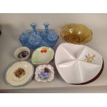 A box containing three Carlton ware dishes, two German pottery vases,