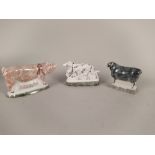 A large Rye Pottery leaping fox 10 1/2" long plus a cow, pig,