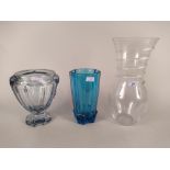 Two Art Glass vases (one as found) plus a Bohemian baluster glass vase with trailed decoration