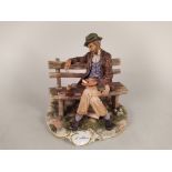 Three large size Capo di Monte figure groups, card player on bench,