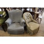 A Victorian mahogany nursing chair and a late Victorian upholstered armchair