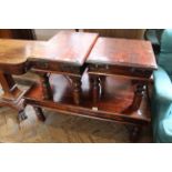 Three assorted mango wood occasional tables