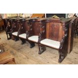 A set of five mid 19th Century oak Gothic Revival inter connecting choir stalls.