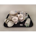 A Foley china part tea set, five cups and saucers,