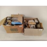 Two boxes of mixed microscope accessories including slides, tubes,